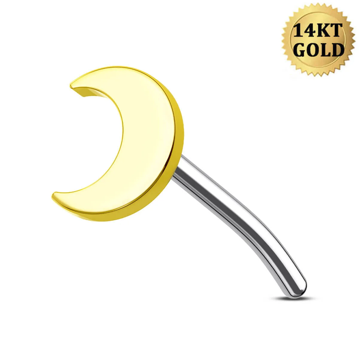 14K Solid Gold Flat Moon Shape Push Pin