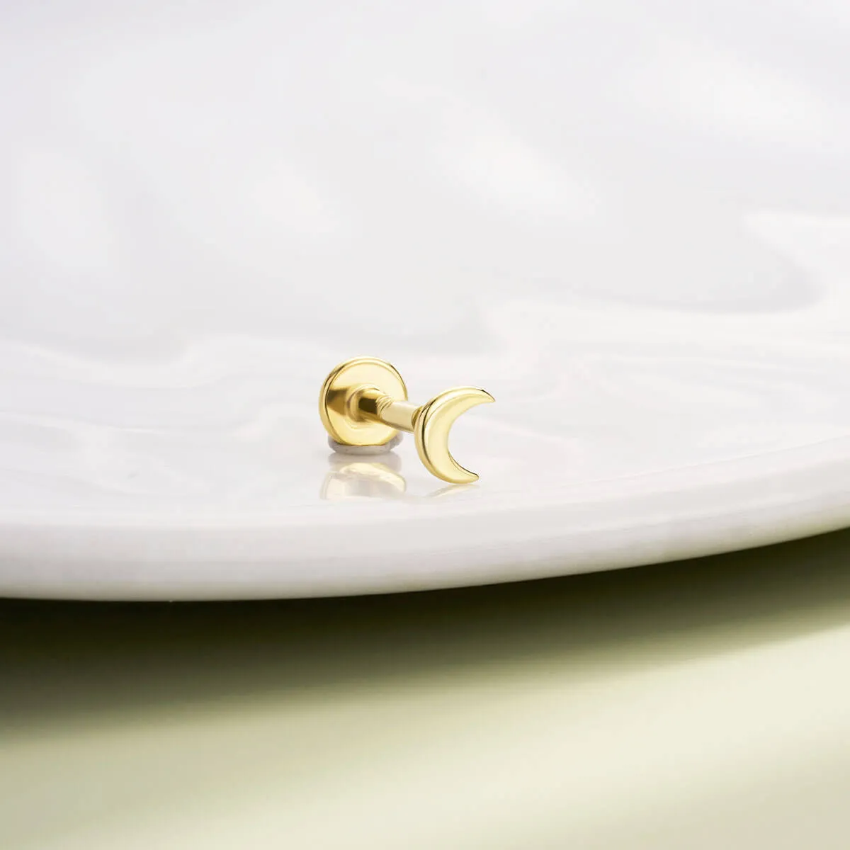 14K Solid Gold Flat Moon Shape Push Pin