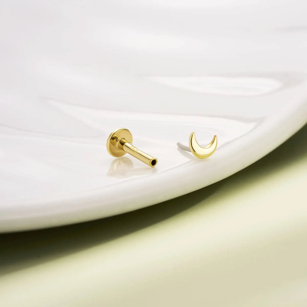 14K Solid Gold Flat Moon Shape Push Pin