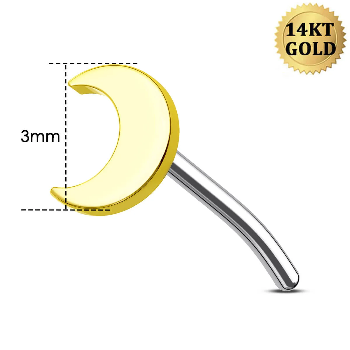 14K Solid Gold Flat Moon Shape Push Pin