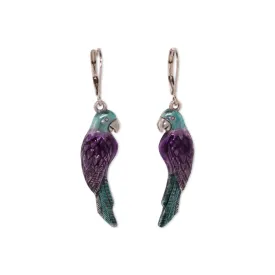 1928 Jewelry&reg; Silver Tone Purple/Blue Hand Enamel Parrot Earrings