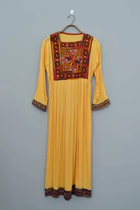 1970s Traditional Embroidered Kaftan Dress with Mirrors, Made in Afghanistan