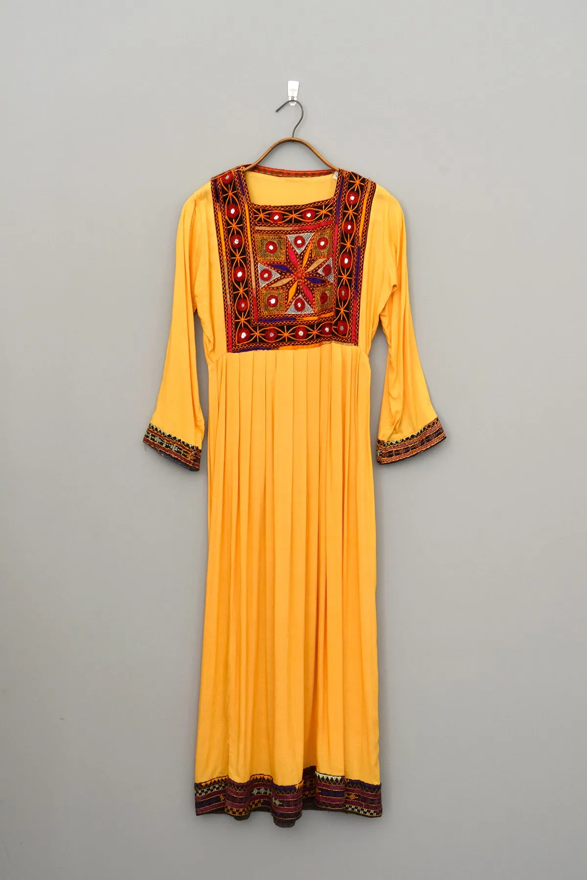 1970s Traditional Embroidered Kaftan Dress with Mirrors, Made in Afghanistan