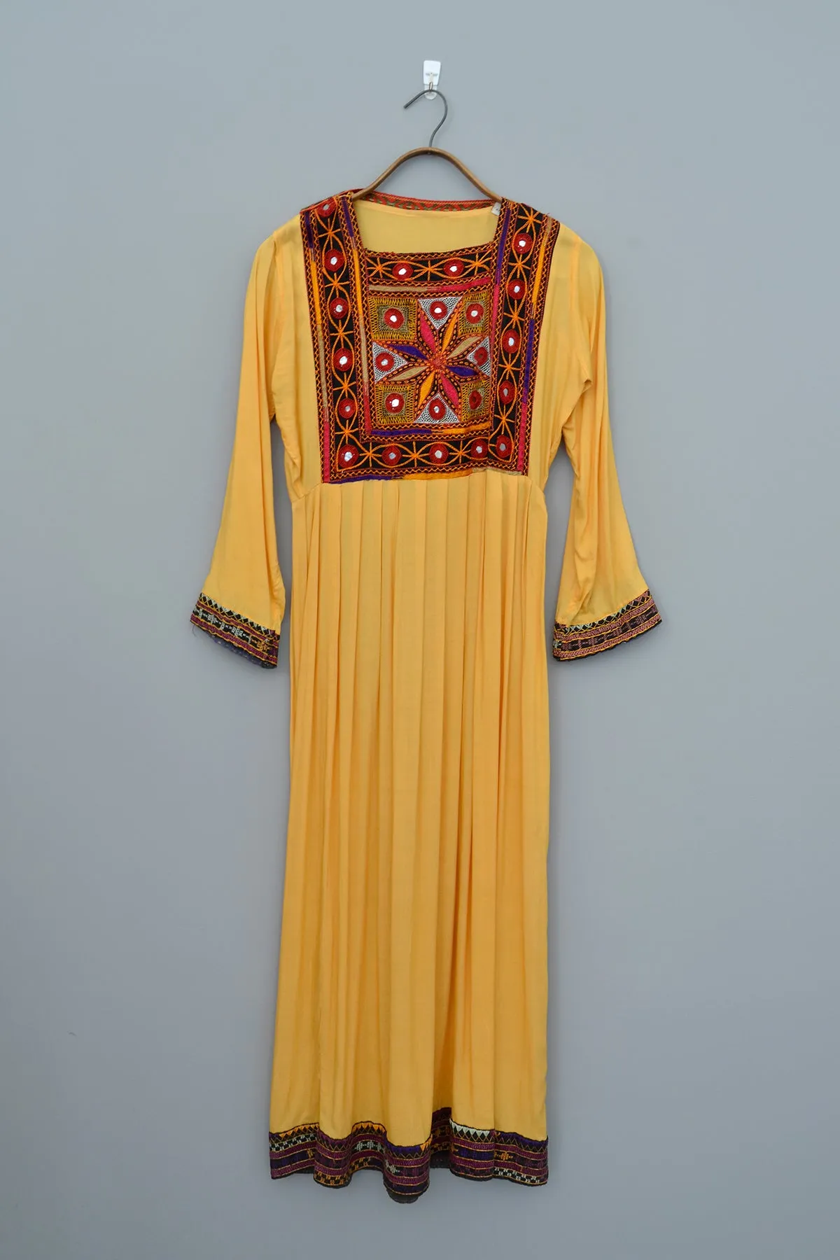 1970s Traditional Embroidered Kaftan Dress with Mirrors, Made in Afghanistan