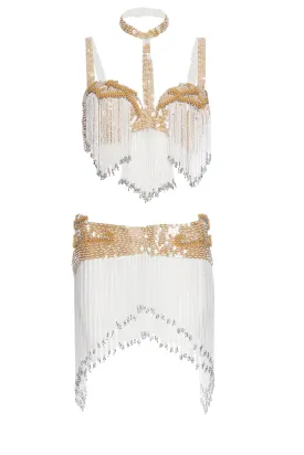 1980s Beige Showgirl Sequin Embroidered Two-Piece. Rent: £47/Day