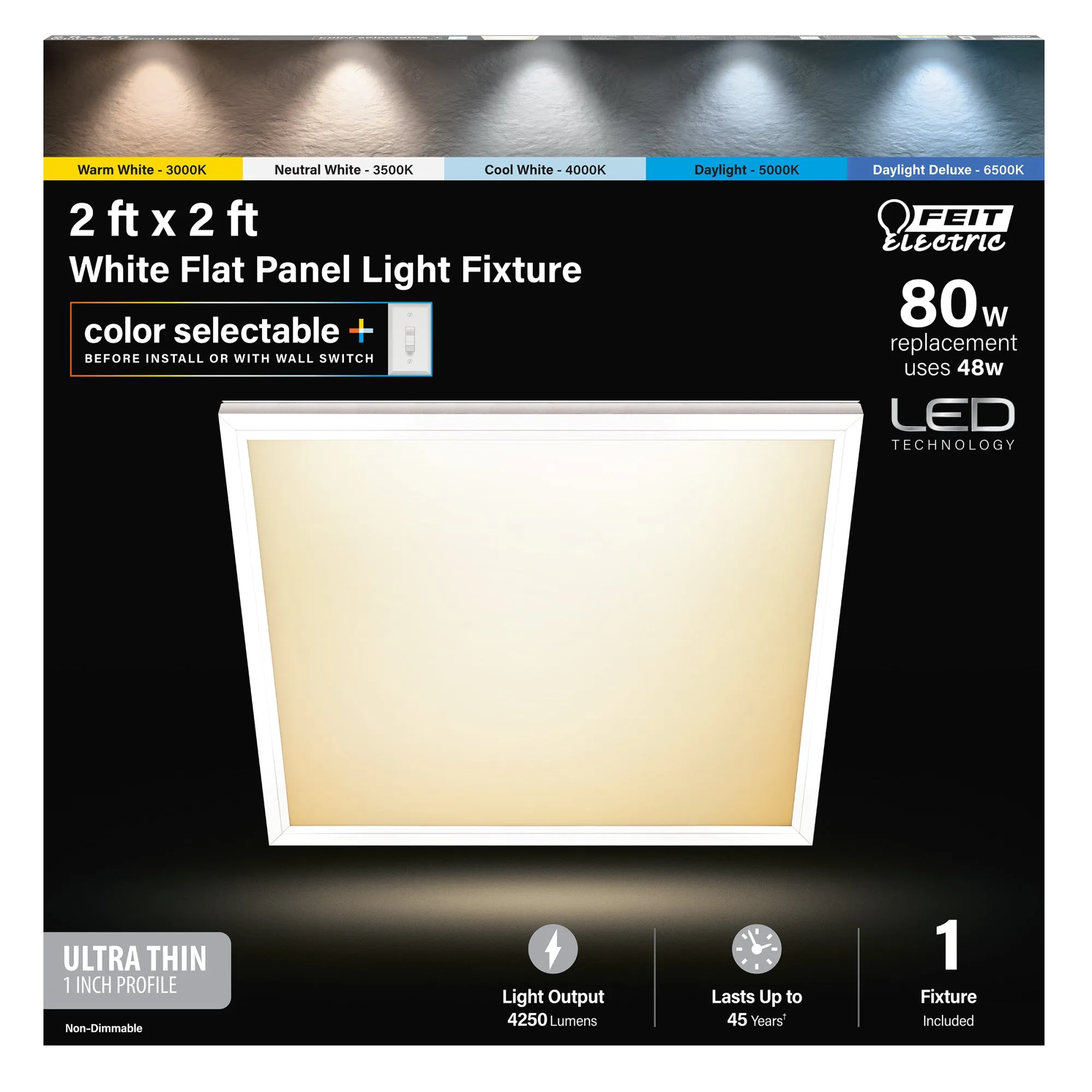 2 ft. x 2 ft. 48W Color Selectable (5CCT) Integrated Edge-Lit Flat Panel T-Bar Grid Flush Mount LED Light Fixture