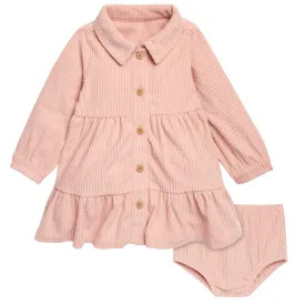 2-Piece Baby Girls Peach Corduroy Dress Set