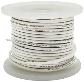 25 Feet White 22 Gauge Solid Hook-Up Wire, Tinned Copper, PVC Insulation (Shade May Vary), 300 Volts