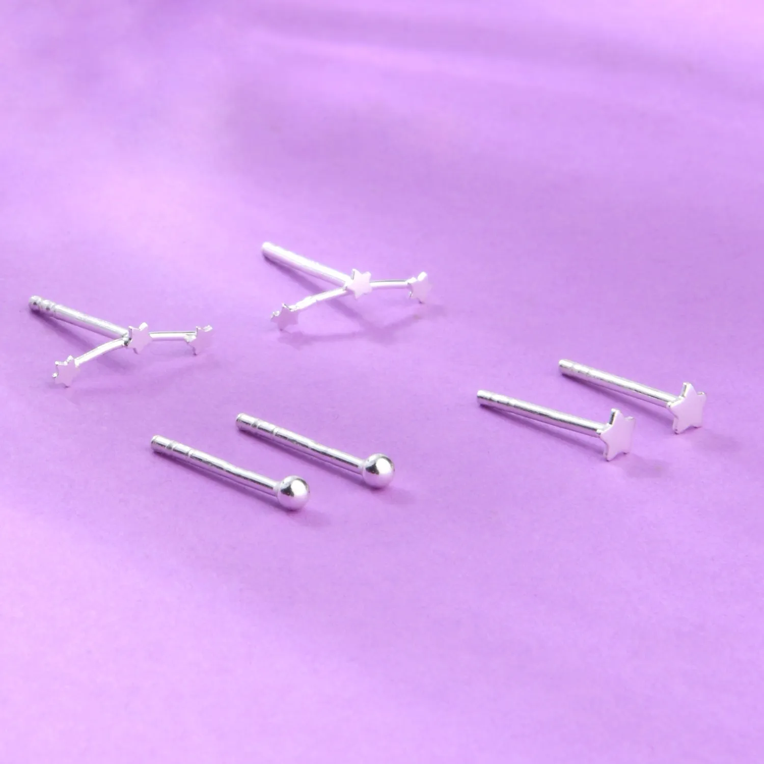 925 Pure Sterling Silver Set Of 3 Mini Star Stud Set