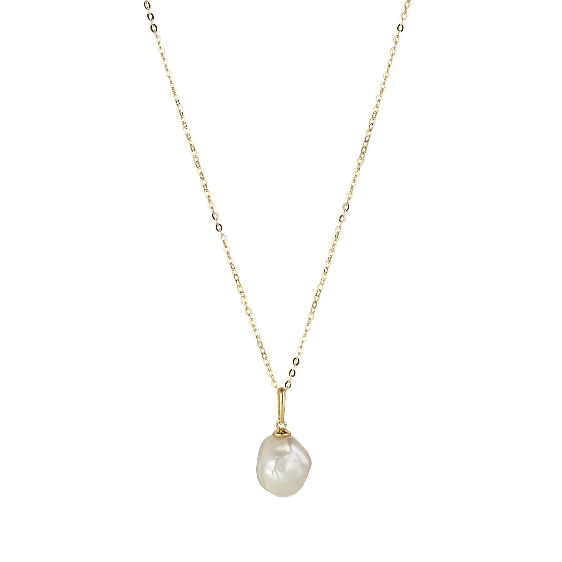 9kt Gold 9mm Single Baroque Pearl Pendant Necklace