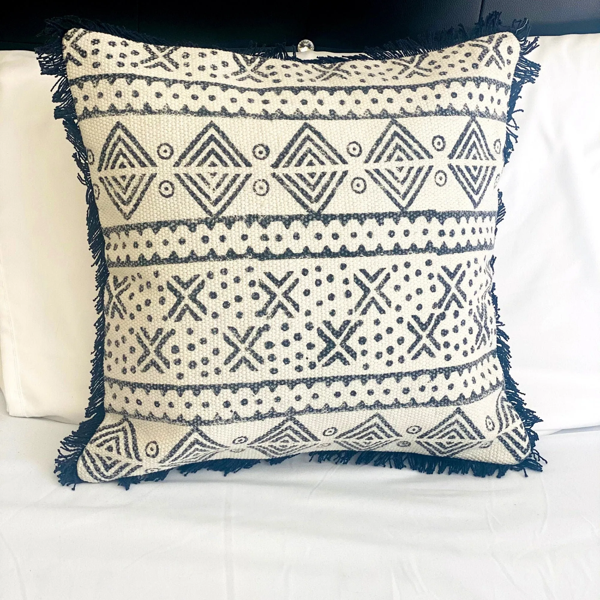 Abstract Pattern, Throw Pillow, African White Mud Cloth Pillow Case, 18 x 18 Inches for Sofa, Boho Decor, New Home Gift