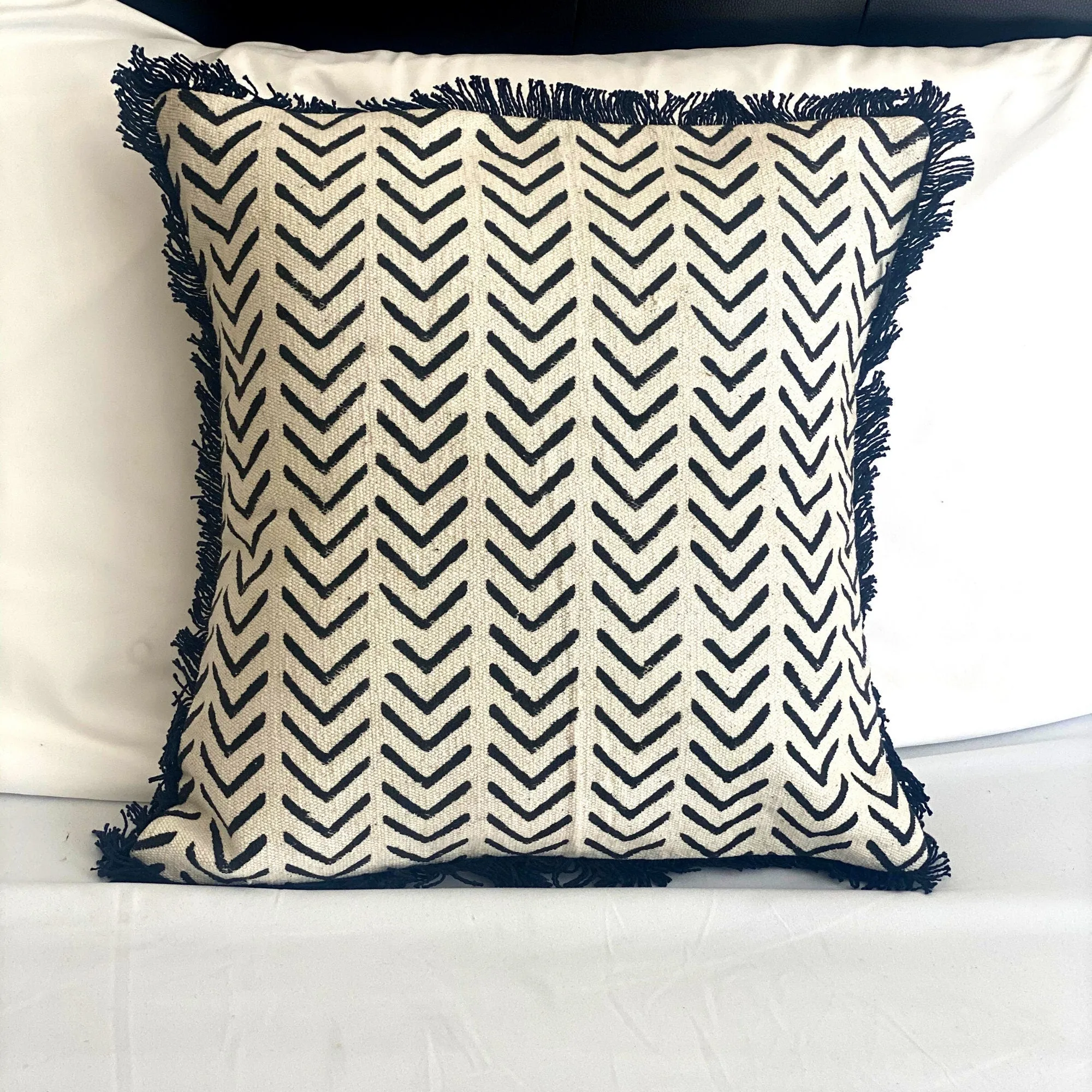 Abstract Pattern, Throw Pillow, African White Mud Cloth Pillow Case, 18 x 18 Inches for Sofa, Boho Decor, New Home Gift