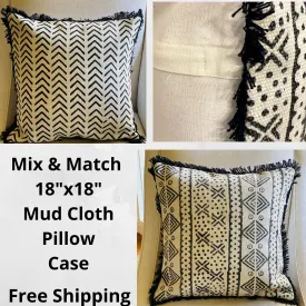 Abstract Throw Pillow, African White Mud Cloth Pillow Case, 18 x 18 Inches for Sofa, Boho Decor, New Home Gift for Couple