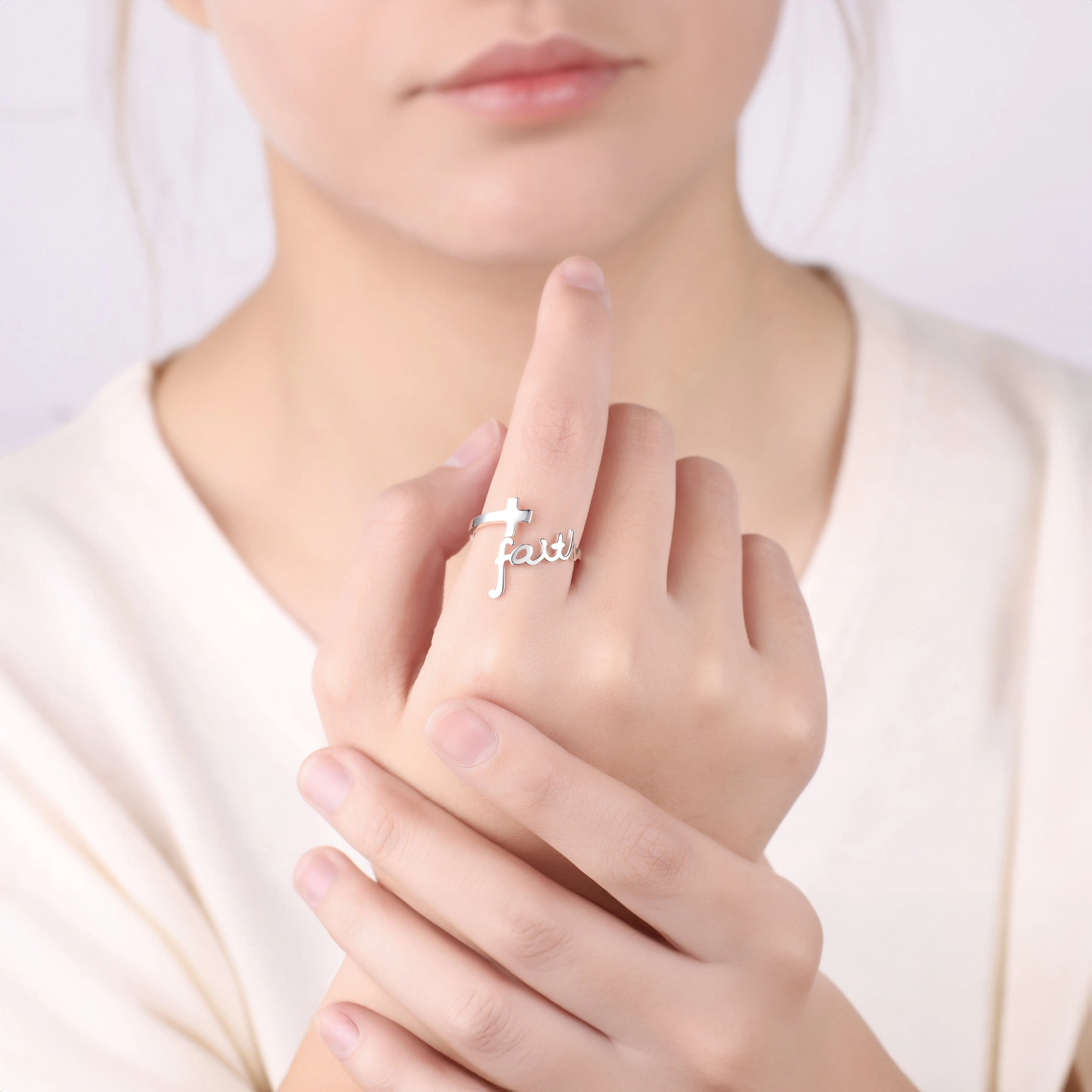 Adjustable Sterling Silver Faith Ring