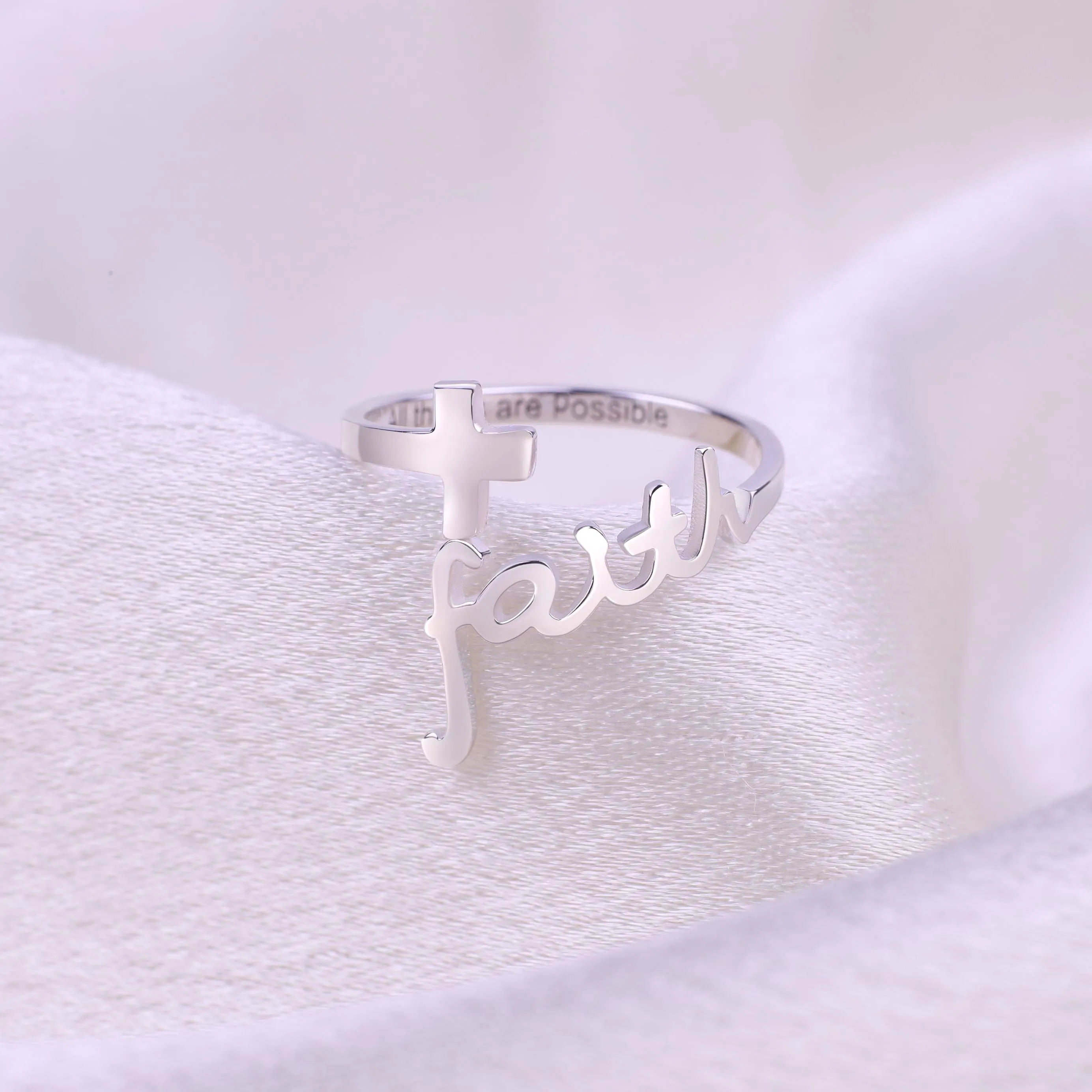 Adjustable Sterling Silver Faith Ring