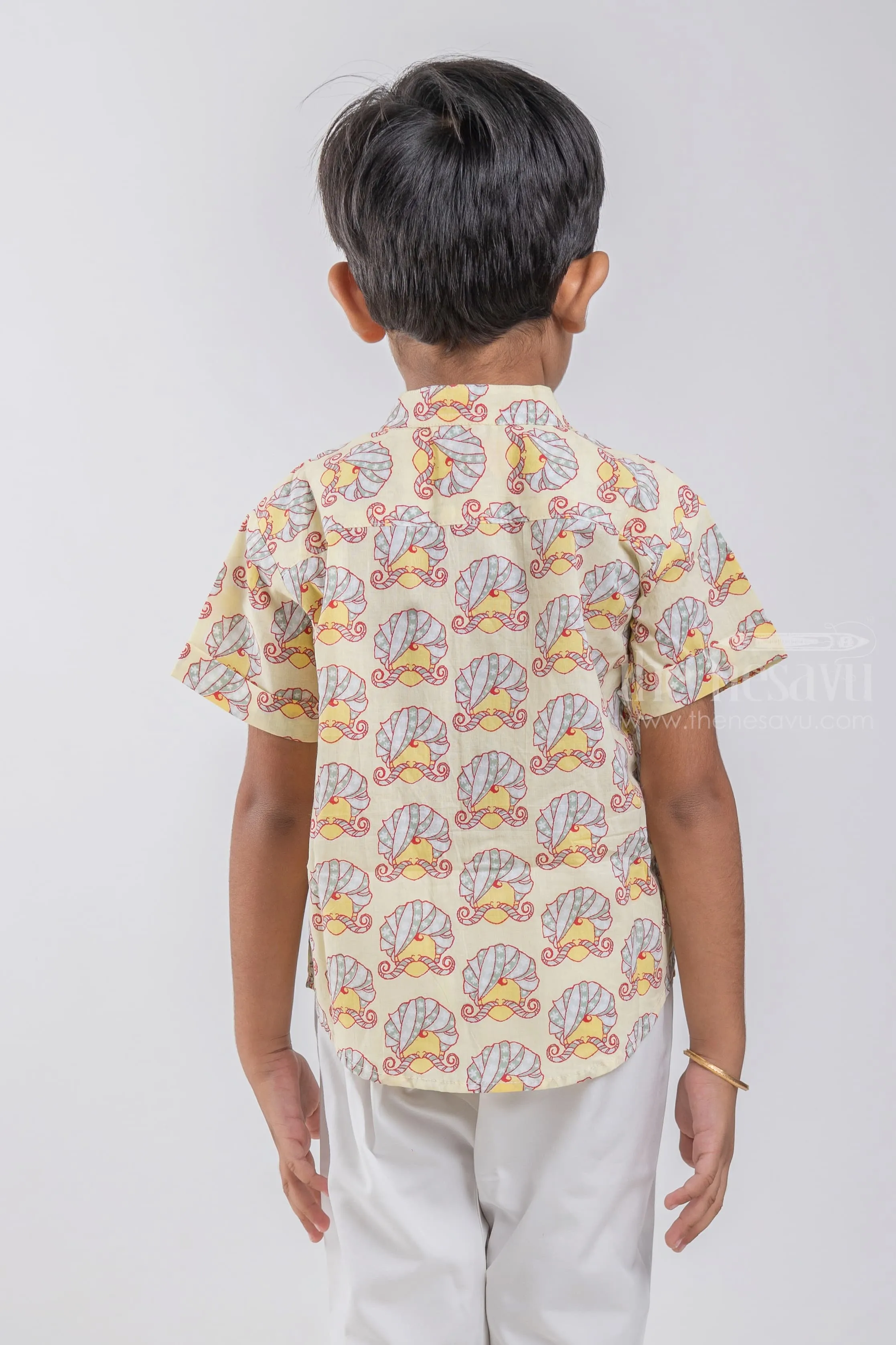 ADQ. Boys Rajasthani Printed Yellow Cotton Shirt By The Nesavu