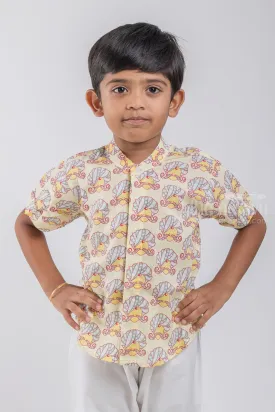 ADQ. Boys Rajasthani Printed Yellow Cotton Shirt By The Nesavu