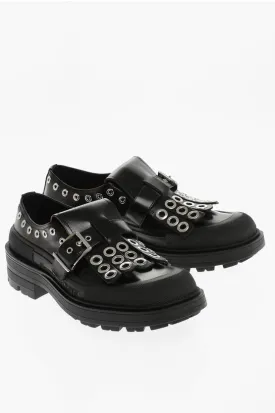 Mens Alexander McQueen Leather Loafers with Studded Fringe Detailing