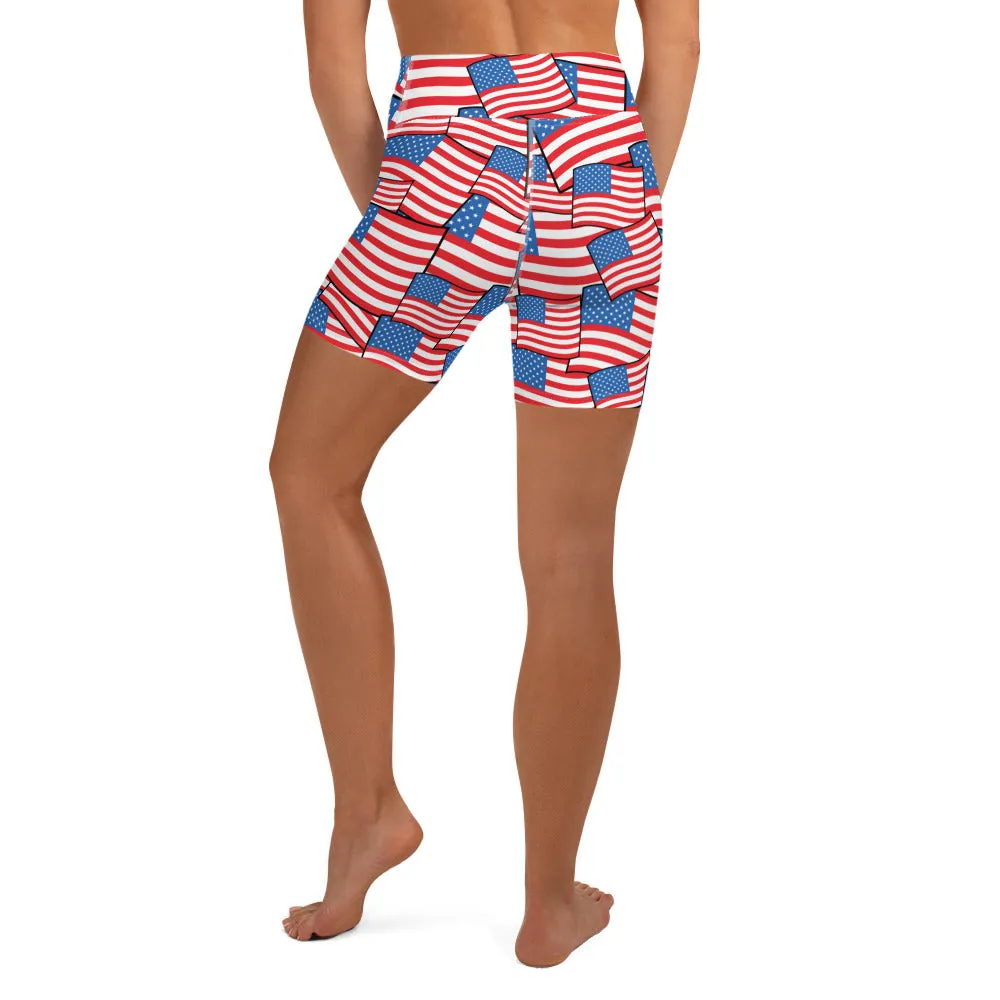 American Flag Pattern Yoga Shorts