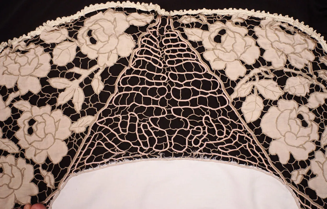 Antique Handmade Madeira Cutwork Linen Tablecloth