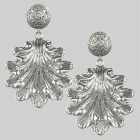 ARIEL. Ornate Shell Statement Earrings - Silver