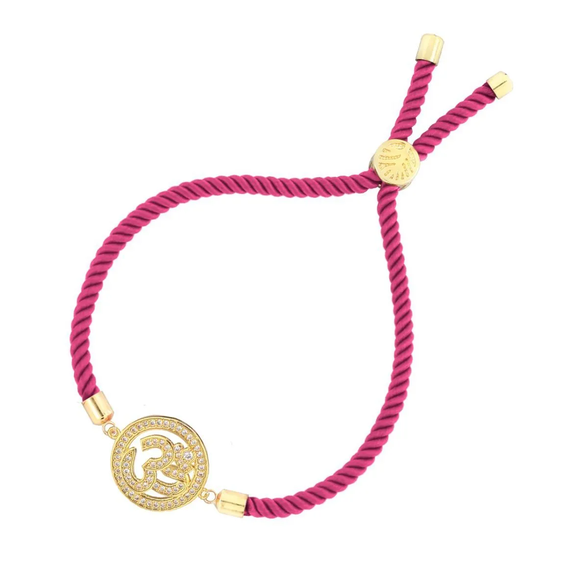 Aum Om 18K Gold Pink American Diamond Adjustable Thread Bracelet