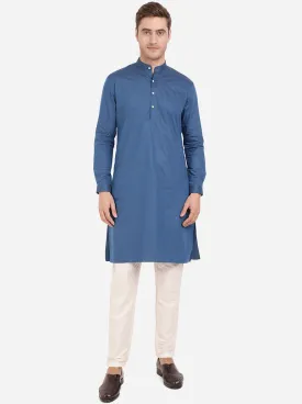 Azure Blue Self Textured Regular Fit Modi Kurta | JadeBlue