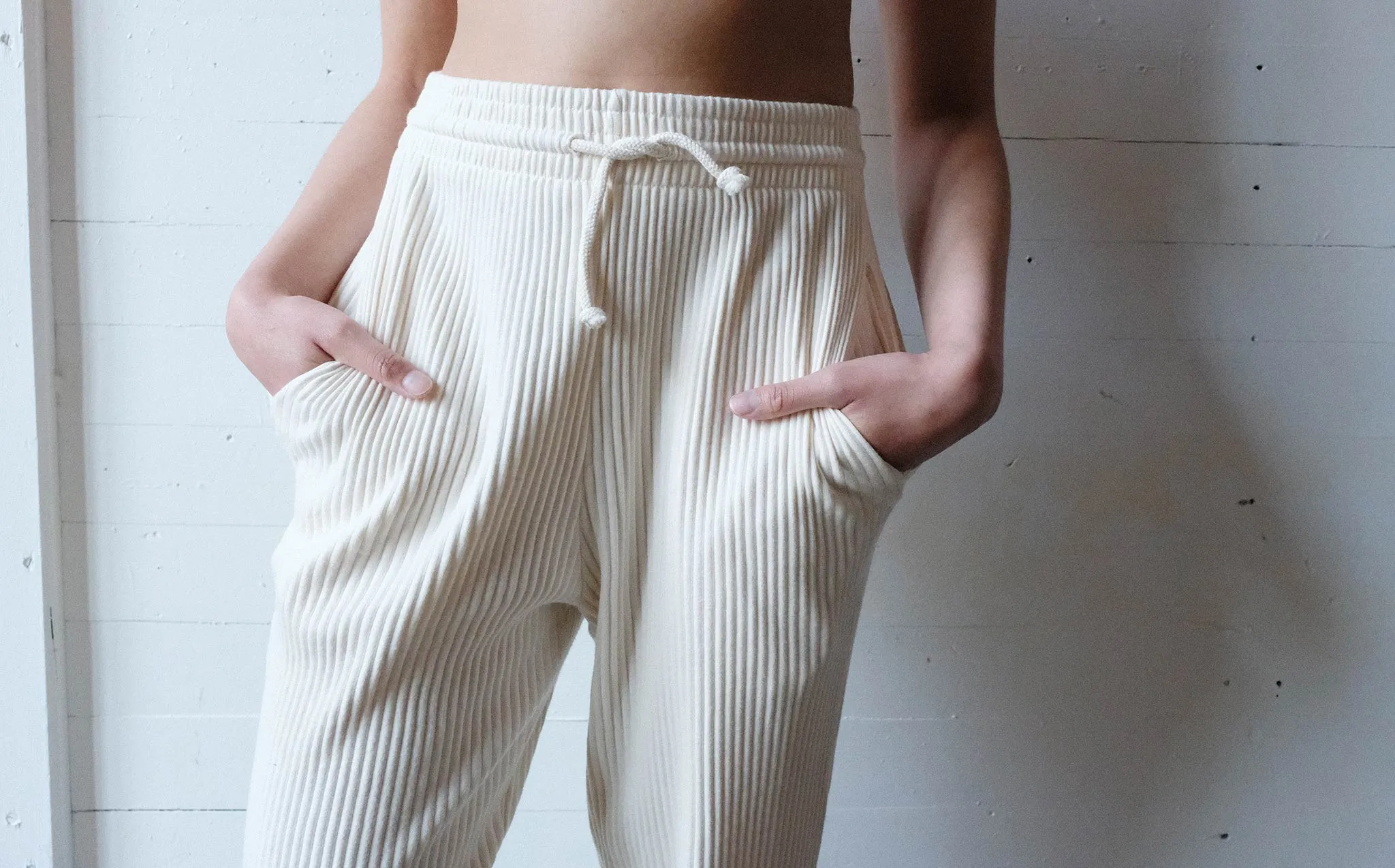 Baserange Off White Basic Ribbed Sweat Pants