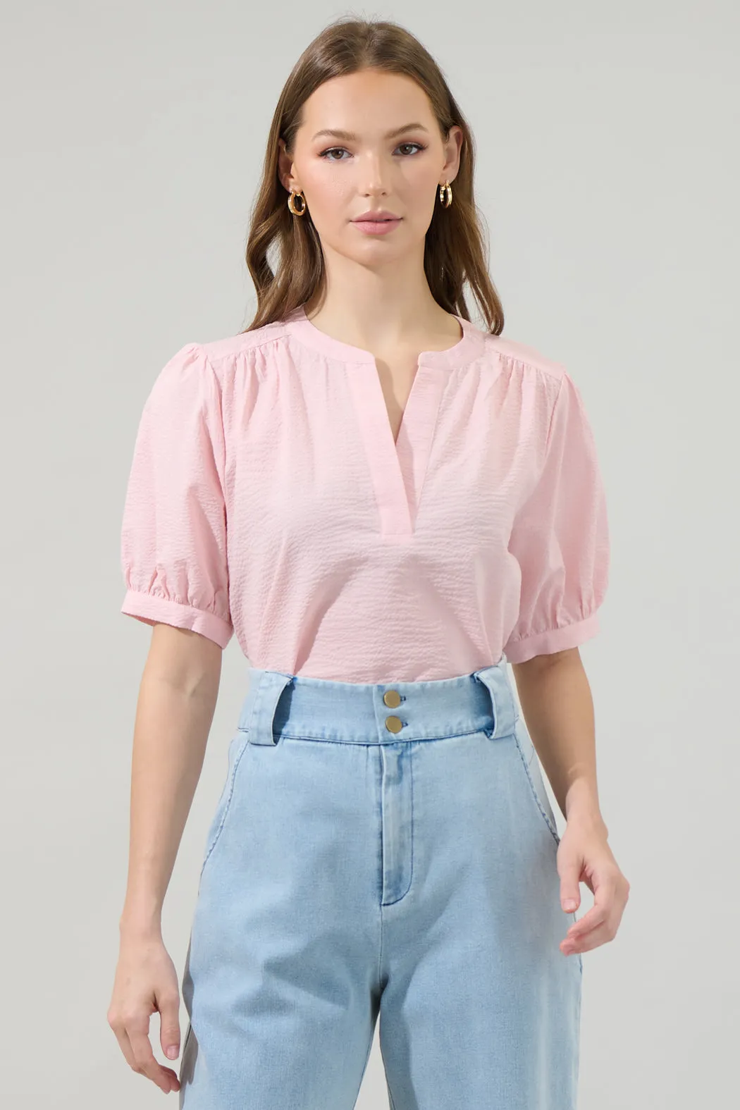 Betsy Neli Split Neck Top