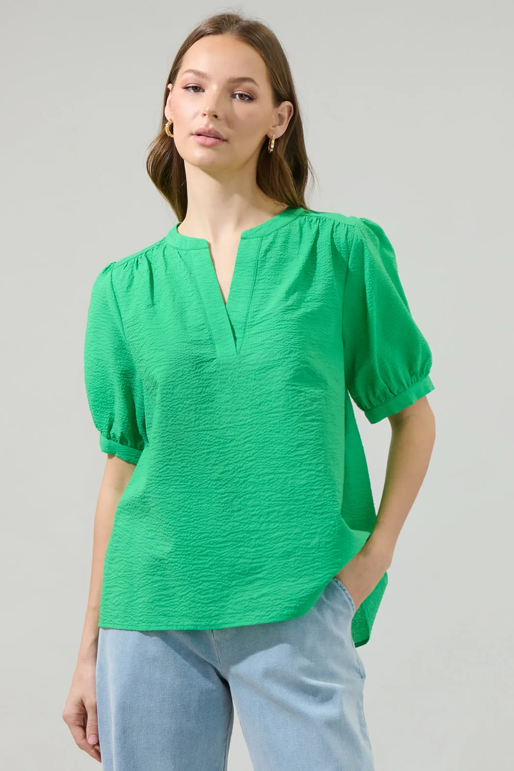 Betsy Neli Split Neck Top