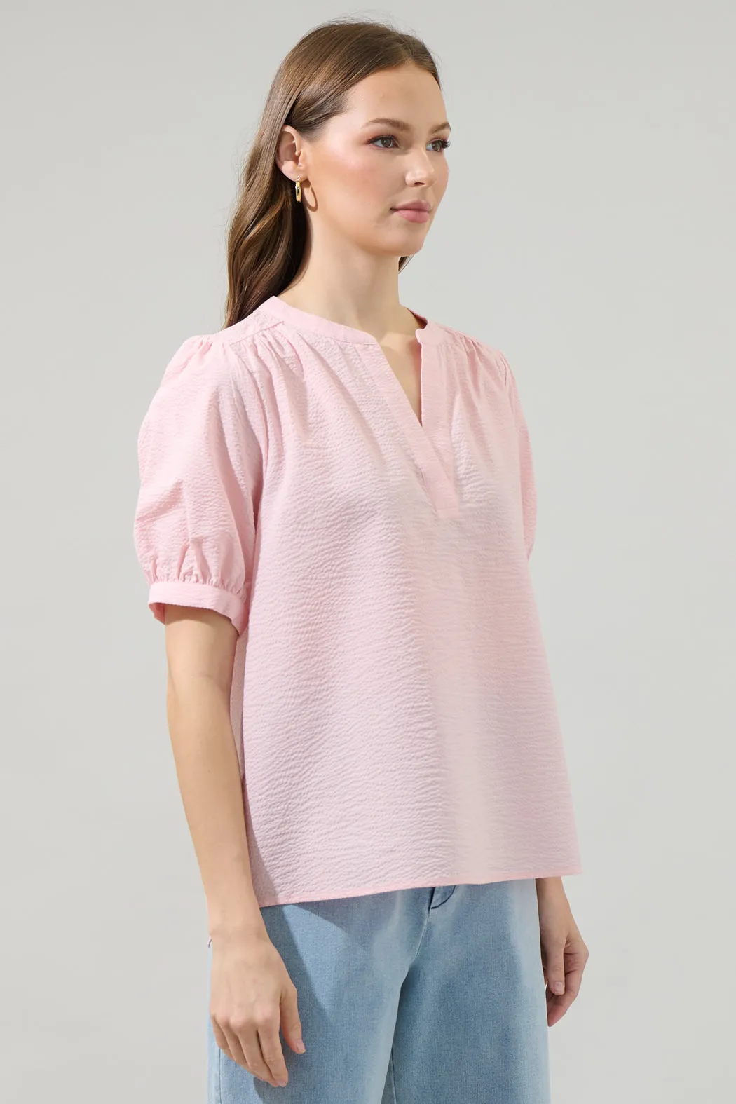 Betsy Neli Split Neck Top