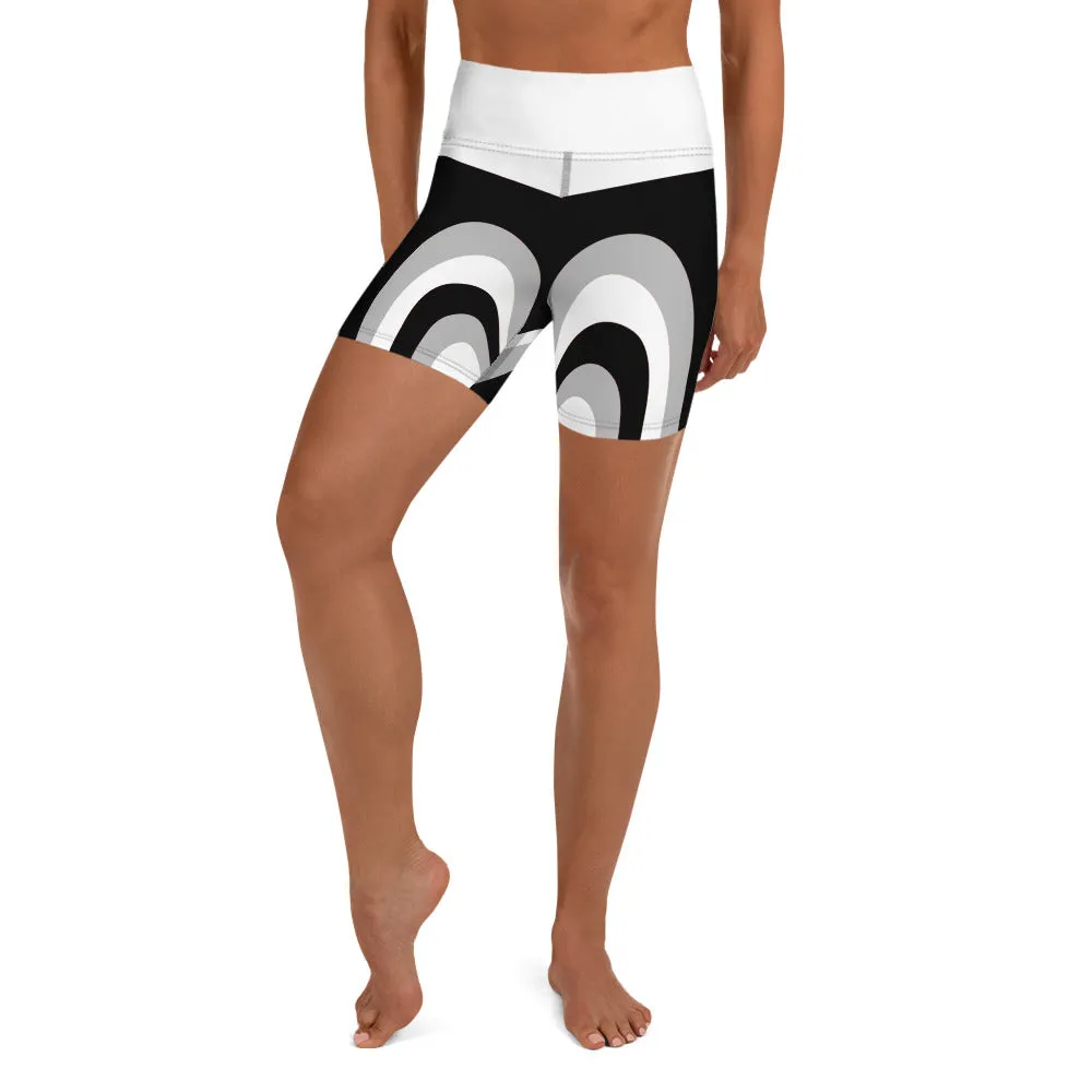 Black & White Heart Shaped Tunnel Yoga Shorts