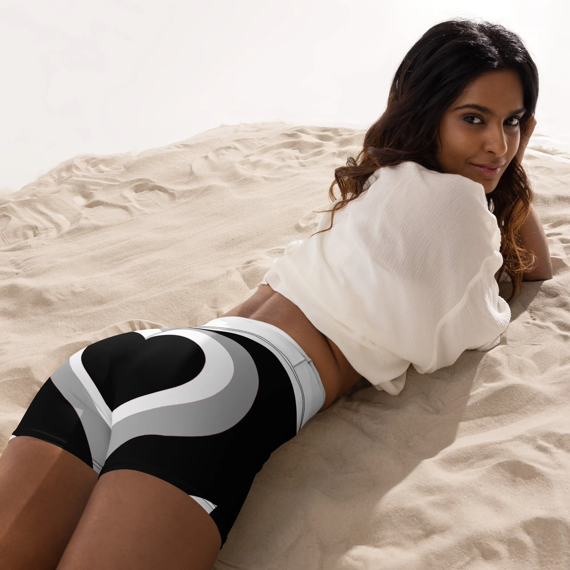 Black & White Heart Shaped Tunnel Yoga Shorts