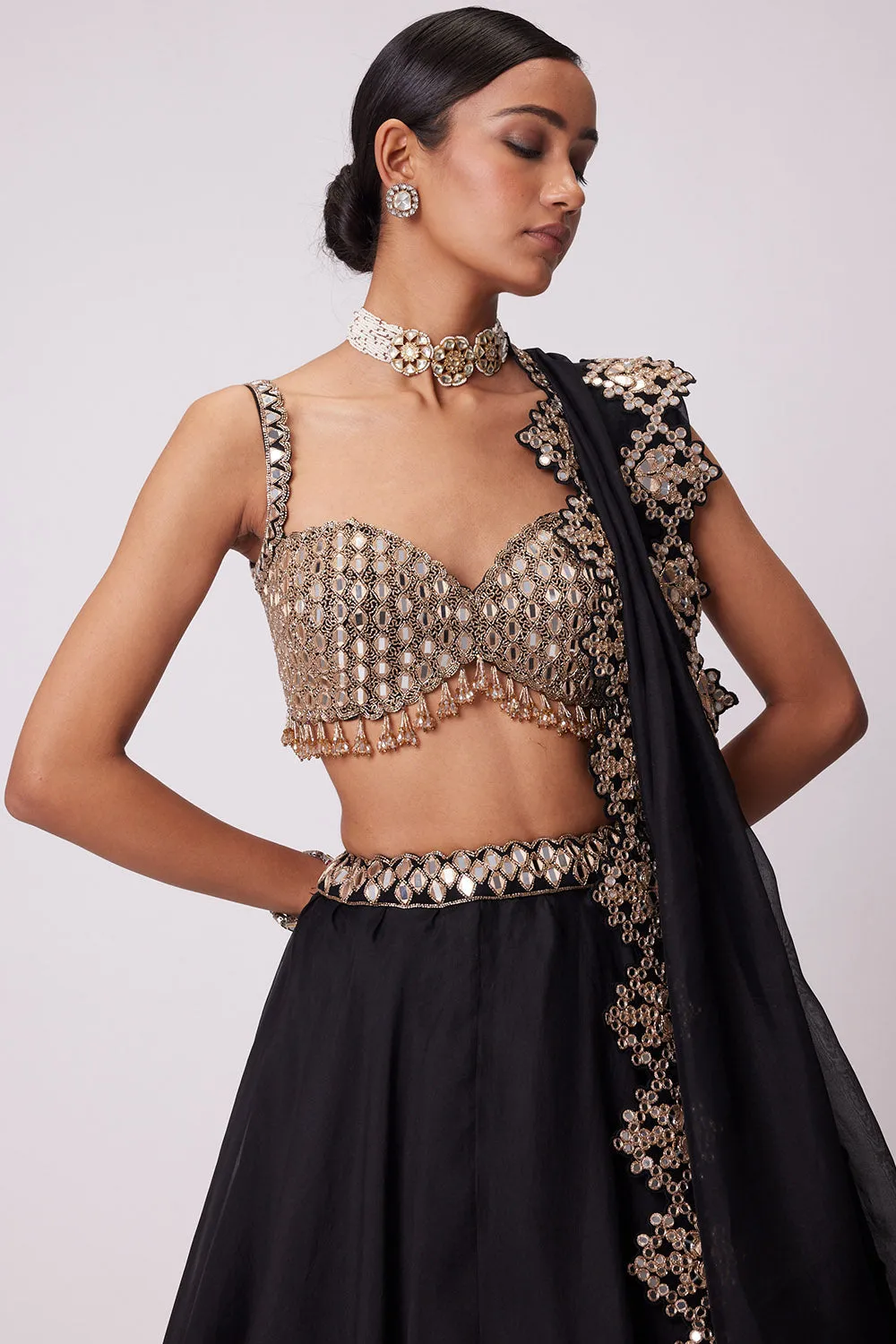 Black Organza Lehenga Set