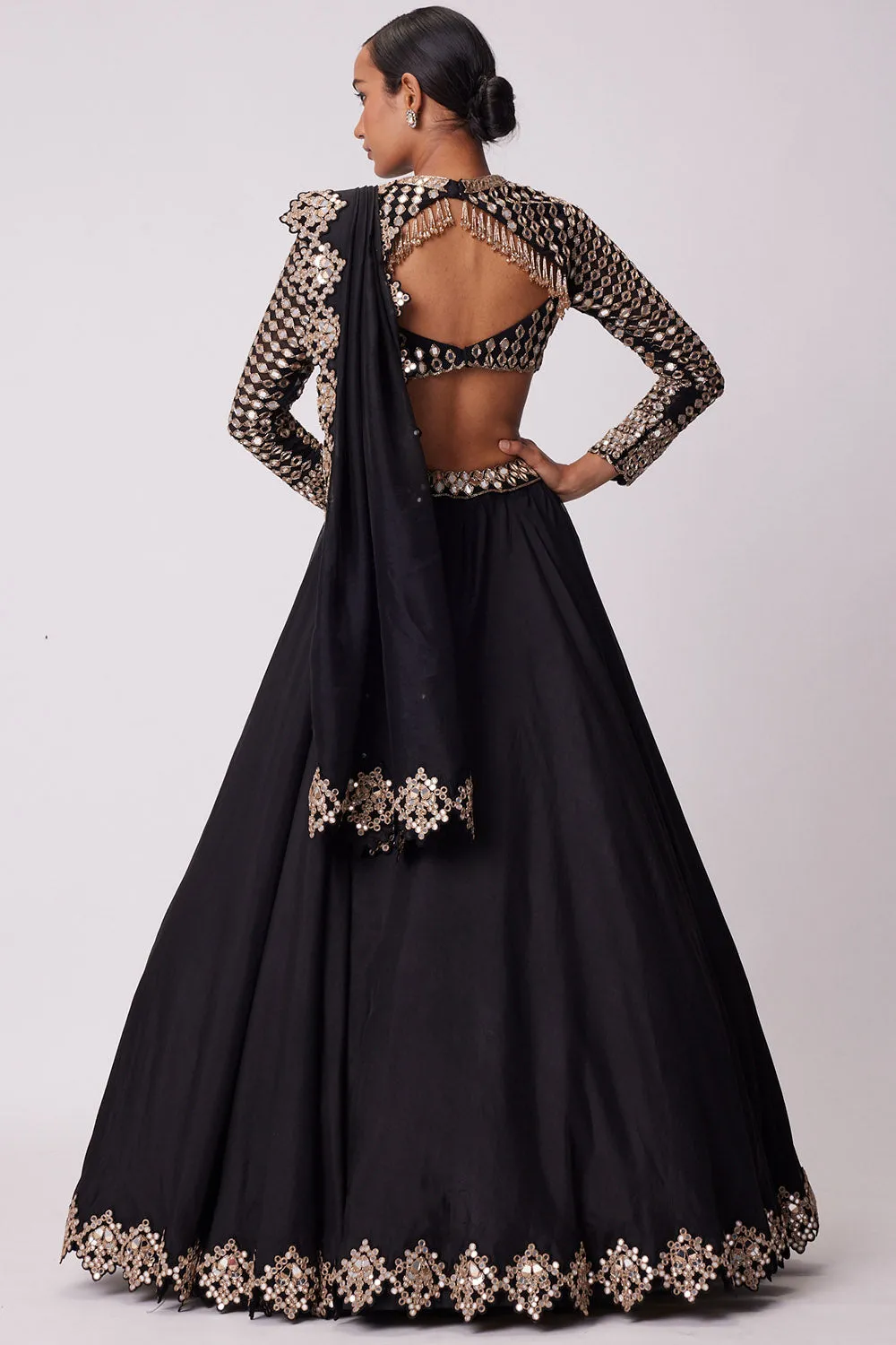 Black Organza Mirror Embroidered Lehenga Set