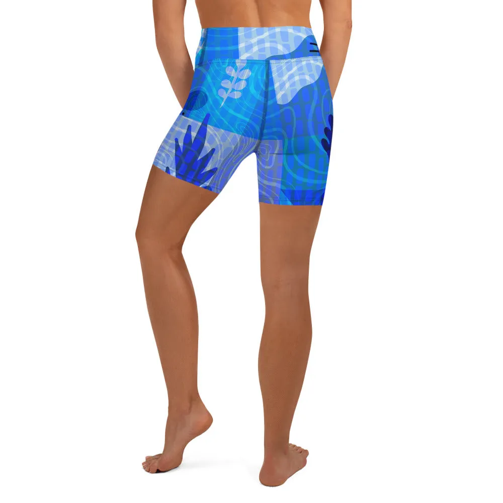 Blue Abstract Yoga Shorts