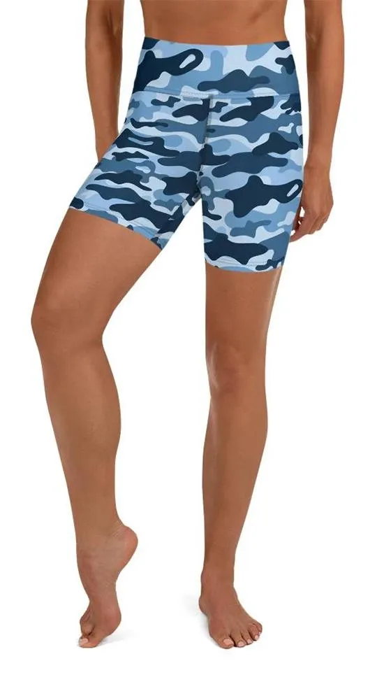 Blue Camo Yoga Shorts