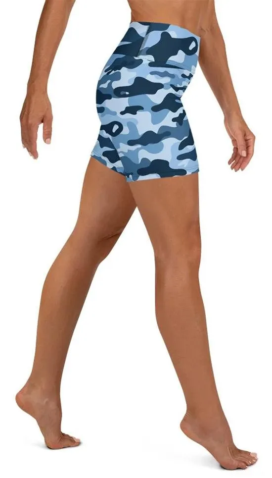 Blue Camo Yoga Shorts