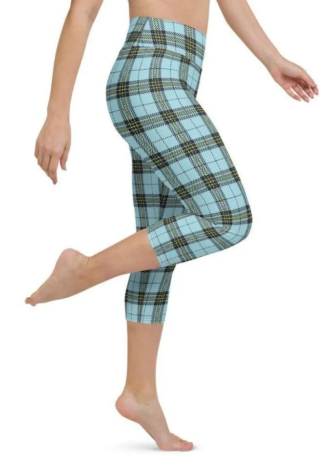 Blue Plaid Print Yoga Capris