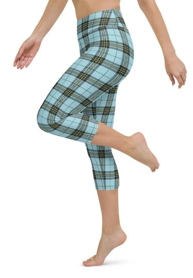 Blue Plaid Print Yoga Capris