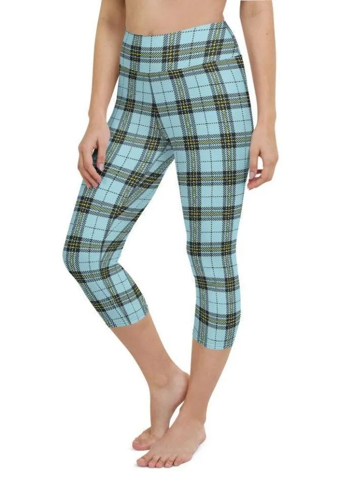 Blue Plaid Print Yoga Capris