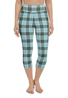 Blue Plaid Print Yoga Capris