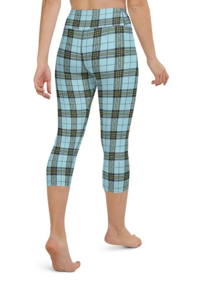 Blue Plaid Print Yoga Capris