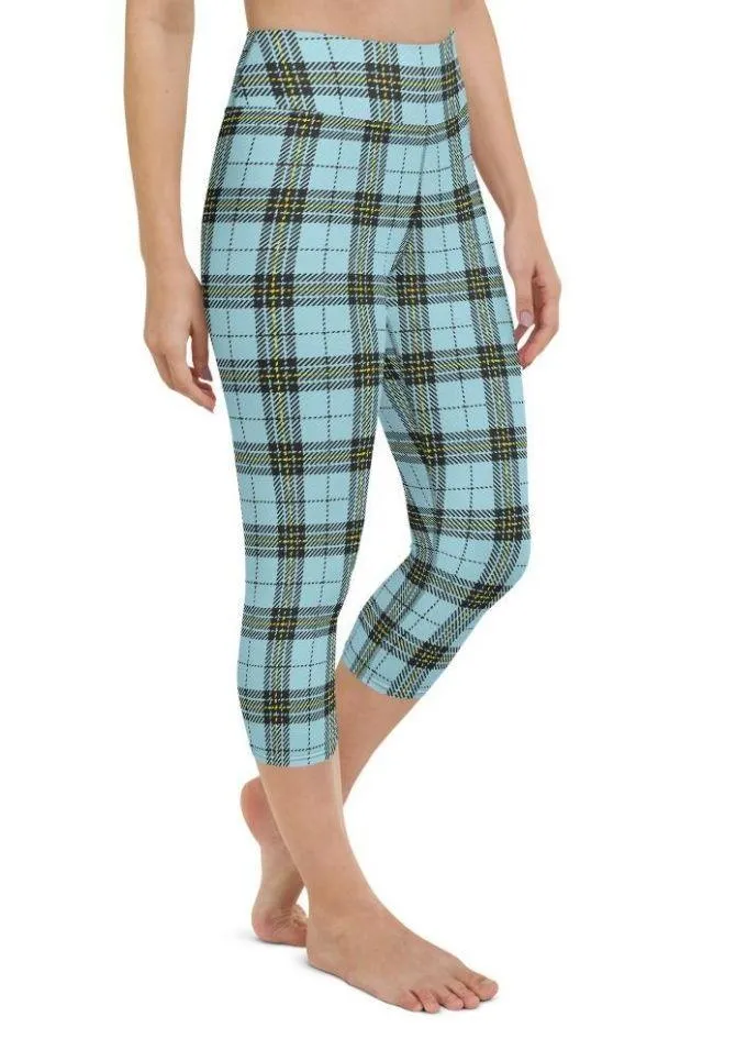 Blue Plaid Print Yoga Capris