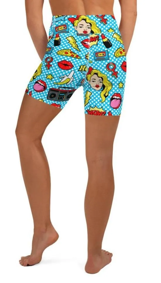 Blue Pop Art Pattern Yoga Shorts