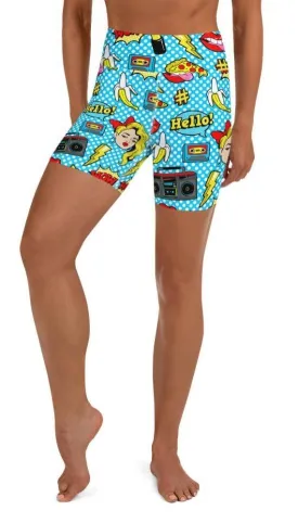 Blue Pop Art Pattern Yoga Shorts