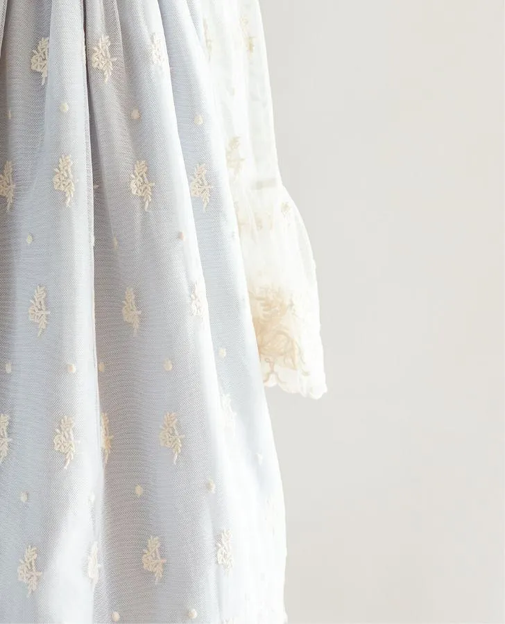 Blue/Ivory Embroidered Overlay Toddler Dress