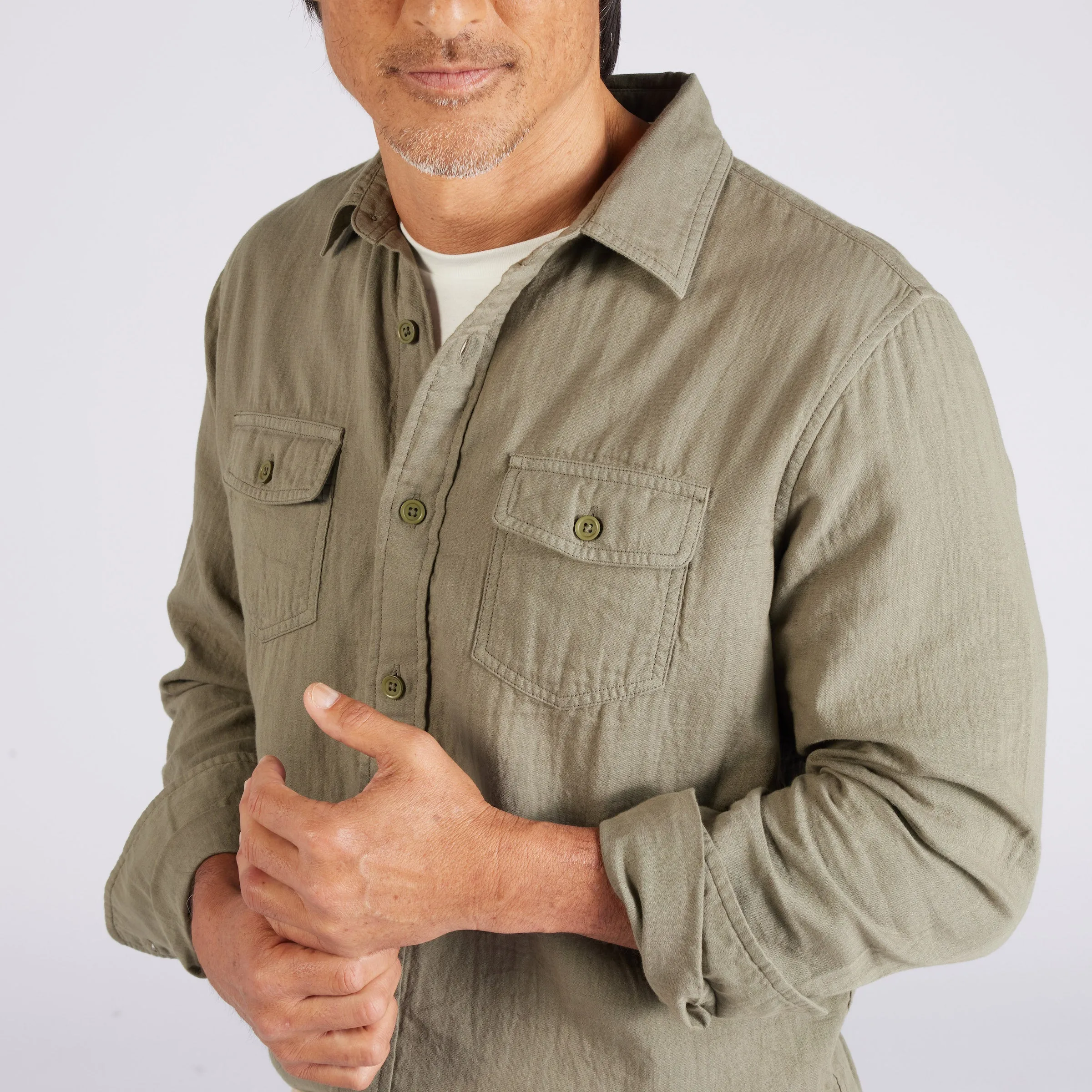 Brando Lightweight Double Cloth Shirt - Military Olive