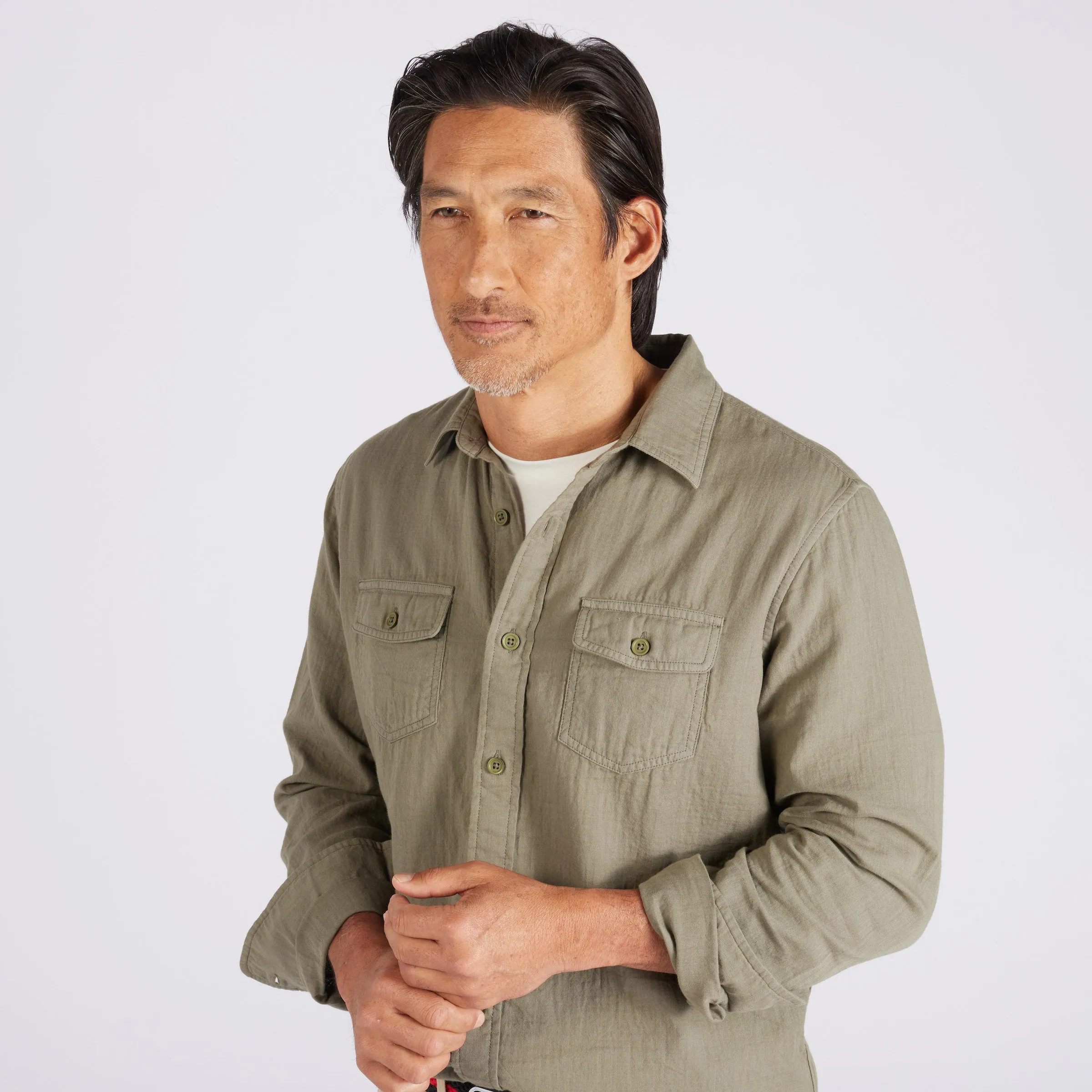 Brando Lightweight Double Cloth Shirt - Military Olive