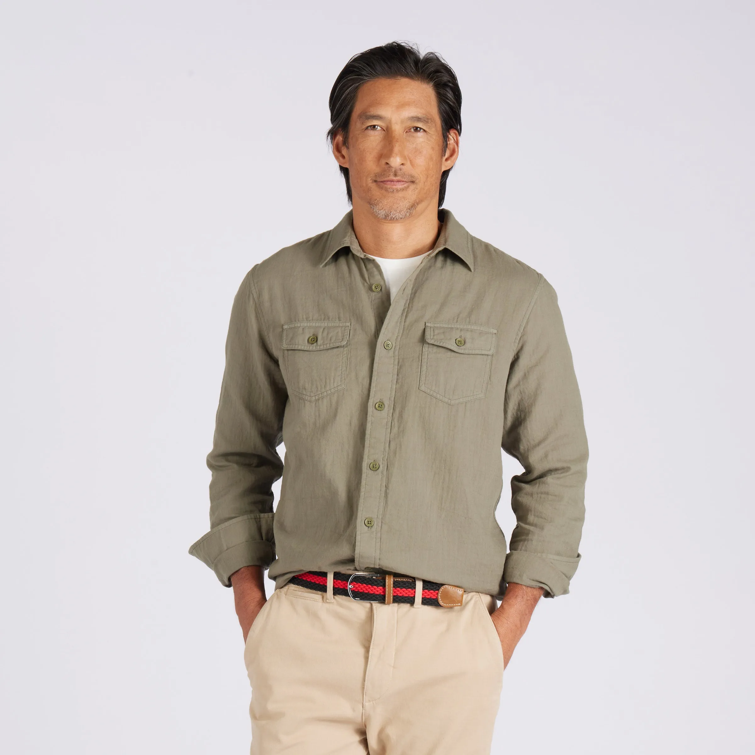 Brando Lightweight Double Cloth Shirt - Military Olive